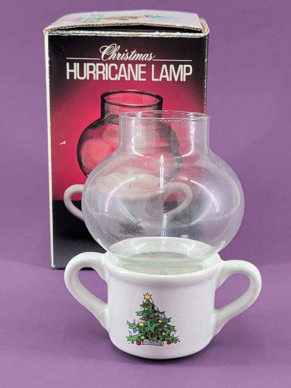 Vintage Christmas Hurricane Lamp Tea Light Candle Holder Christmas Tree